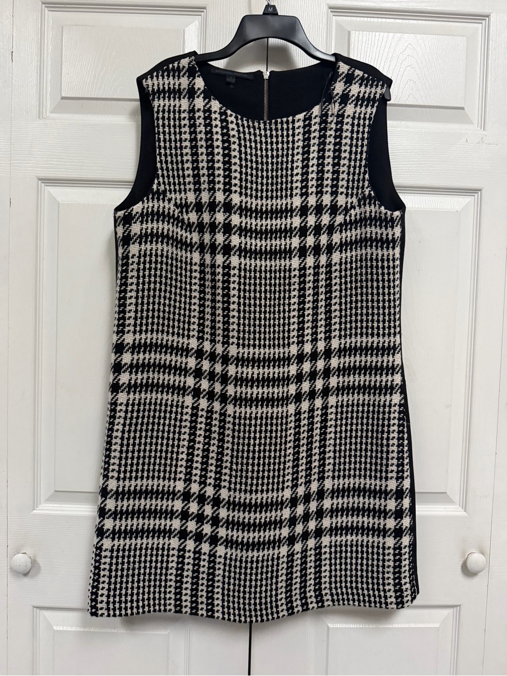 Katherine Barclay Black White Houndstooth Wool Blend Shift Dress Size 16 Office
